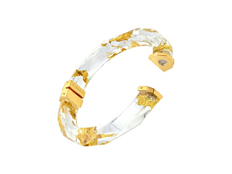 14K Yellow Gold Over Sterling Silver Thin Faceted Acrylic Bangle Bracelet in White