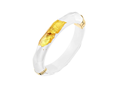 14K Yellow Gold Over Sterling Silver Thin Faceted Acrylic Bangle Bracelet in White