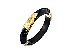 14K Yellow Gold Over Sterling Silver Thin Faceted Lucite Bangle Bracelet in Black