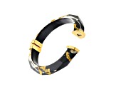 14K Yellow Gold Over Sterling Silver Thin Faceted Acrylic Bangle Bracelet in Black