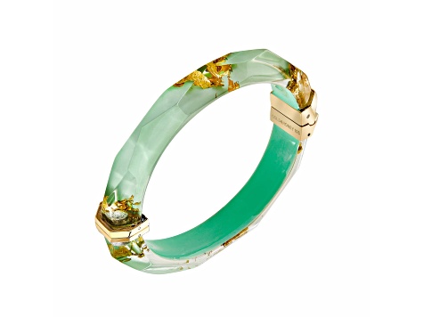 14K Yellow Gold Over Sterling Silver Thin Faceted Acrylic Bangle Bracelet in Mint Green