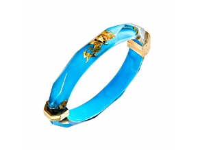 14K Yellow Gold Over Sterling Silver Thin Faceted Lucite Bangle Bracelet in Turquoise
