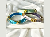 14K Yellow Gold Over Sterling Silver Thin Faceted Acrylic Bangle Bracelet in Turquoise