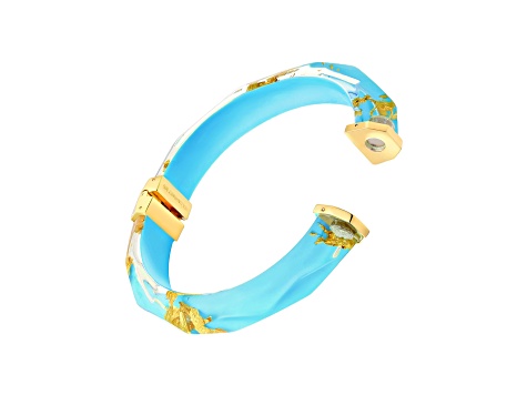 14K Yellow Gold Over Sterling Silver Thin Faceted Acrylic Bangle Bracelet in Turquoise