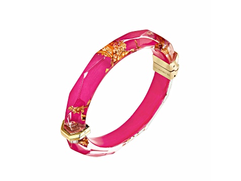 14K Yellow Gold Over Sterling Silver Thin Faceted Acrylic Bangle Bracelet in Pink