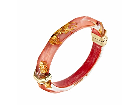 14K Yellow Gold Over Sterling Silver Thin Faceted Acrylic Bangle Bracelet in Coral