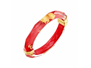 14K Yellow Gold Over Sterling Silver Thin Faceted Lucite Bangle Bracelet in Watermelon Red