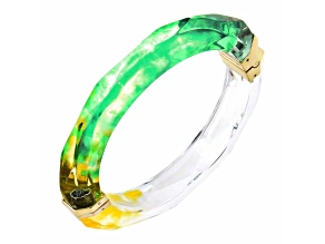 14K Yellow Gold Over Sterling Silver Thin Faceted Lucite Bangle Bracelet in Green and Yellow