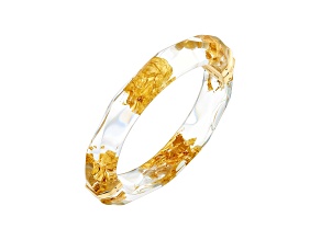 14K Yellow Gold Over Sterling Silver Thin Faceted Lucite Bangle Bracelet in Clear