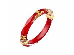 14K Yellow Gold Over Sterling Silver Thin Faceted Lucite Bangle Bracelet in Carnelian Red