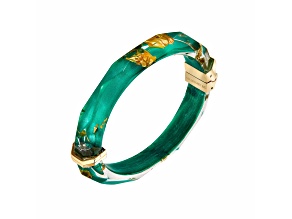 14K Yellow Gold Over Sterling Silver Thin Faceted Lucite Bangle Bracelet in Dark Green