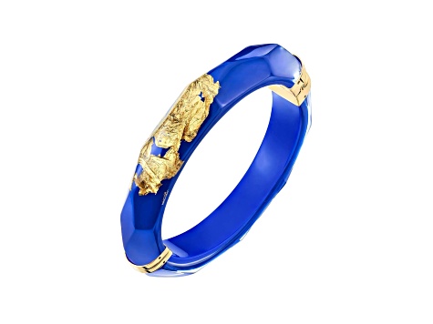 14K Yellow Gold Over Sterling Silver Thin Faceted Acrylic Bangle Bracelet in Royal Blue