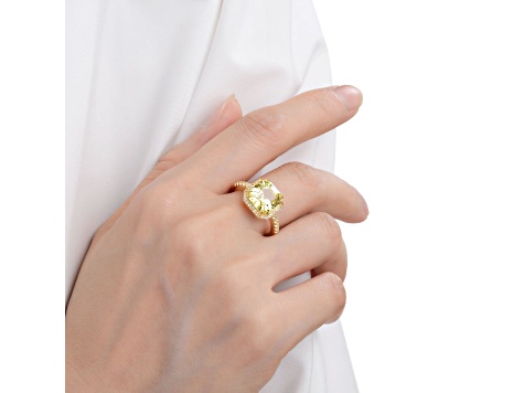 Asscher Cut Lab Created Yellow Sapphire, White Topaz 18K Yellow Gold Over Sterling Silver Halo Ring
