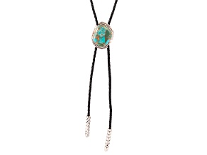 Barse Jewelry 29x17mm Blue Turquoise Matrix Sterling Silver Bolo Tie Necklace
