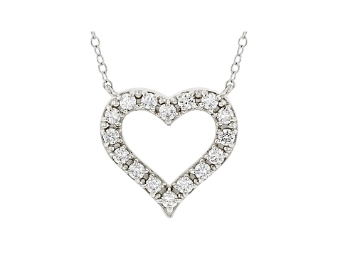 White Lab-Grown Diamond 14kt White Gold Heart Necklace 0.50ctw