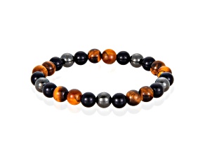 Invicta Jewelry Men's Tiger Eye with Onyx and Hematite Stone Bead Stretch Bracelet (8mm)