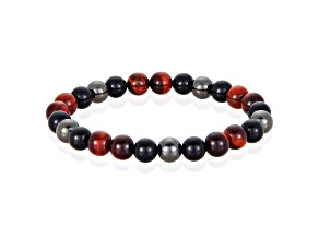 Invicta Jewelry Men's Red Tiger Eye with Onyx and Hematite Stone Bead Stretch Bracelet (8mm)