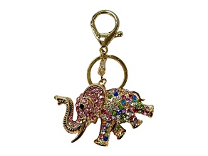 Gold Tone Multi Color Crystal Elephant Keychain