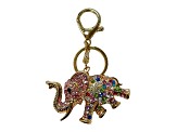 Gold Tone Multi Color Crystal Elephant Keychain
