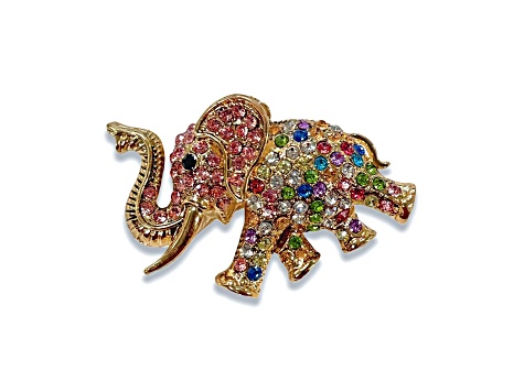 Gold Tone Multi Color Crystal Elephant Keychain