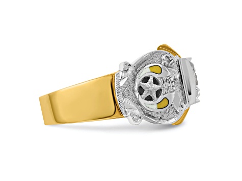 10K Two-tone Yellow and White Gold Men's Enamel and Diamond Knights Templar Shriner's Ring 0.349ctw