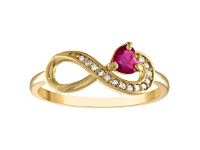 10K Yellow Gold Heart Ruby and Diamond Infinity Ring .29ctw