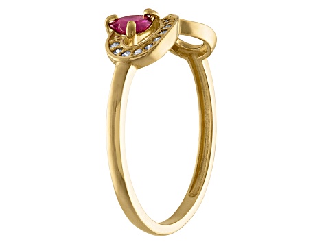 10K Yellow Gold Heart Ruby and Diamond Infinity Ring .29ctw