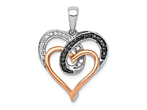 14K Two-tone Gold  with White and Black Diamond Heart Pendant