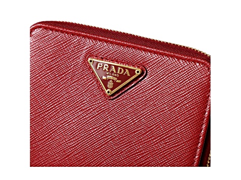Prada Saffiano Leather Bi-fold Zip Wallet Red - 11KHSA | JTV