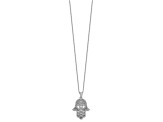 Rhodium Over Sterling Silver Polished Cubic Zirconia Hamsa Necklace