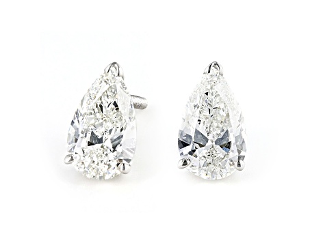 Pear Shape White Lab-Grown Diamond 18k White Gold Stud Earrings 2.00ctw
