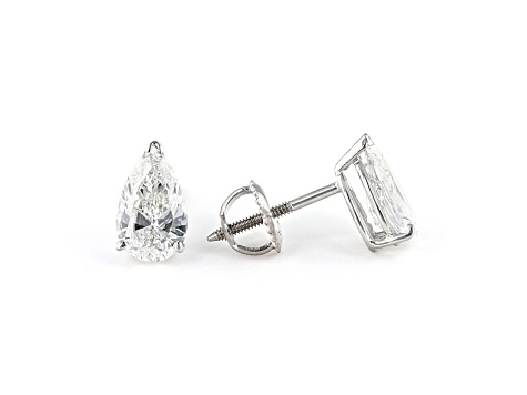Pear Shape White Lab-Grown Diamond 18k White Gold Stud Earrings 2.00ctw