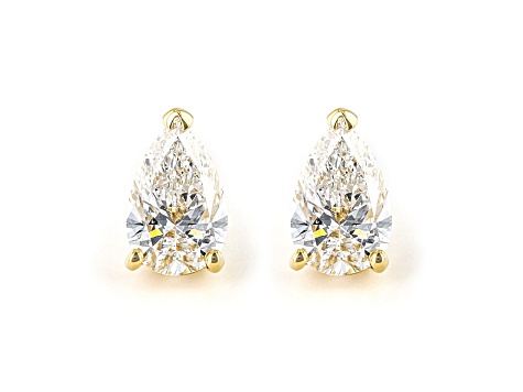 Pear Shape White IGI Certified Lab-Grown Diamond 18k Yellow Gold Stud Earrings 2.00ctw