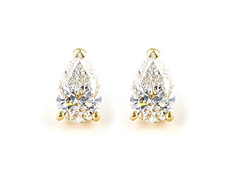 Certified Pear Shape White Lab-Grown Diamond E-F SI 18k Yellow Gold Stud Earrings 2.00ctw