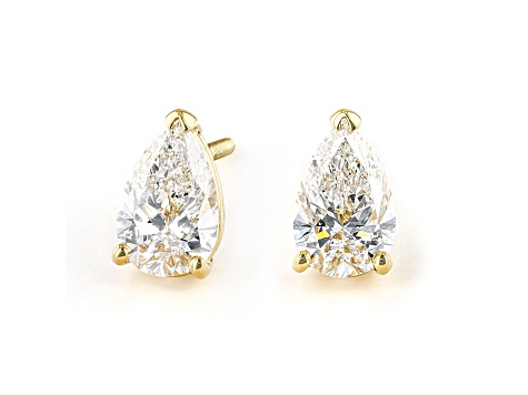 Pear Shape White IGI Certified Lab-Grown Diamond 18k Yellow Gold Stud Earrings 2.00ctw