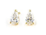Certified Pear Shape White Lab-Grown Diamond E-F SI 18k Yellow Gold Stud Earrings 2.00ctw