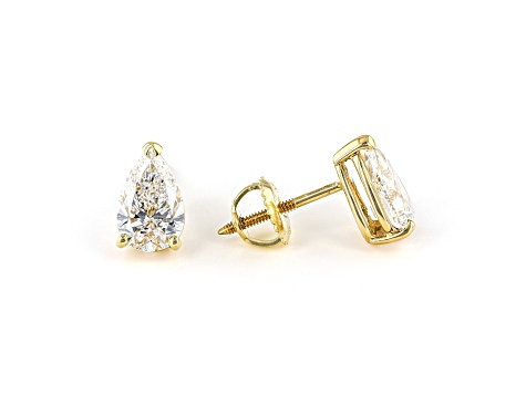 Pear Shape White IGI Certified Lab-Grown Diamond 18k Yellow Gold Stud Earrings 2.00ctw