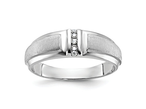 Rhodium Over 10K White Gold Men's Polished and Satin A Diamond Ring 0.05ctw