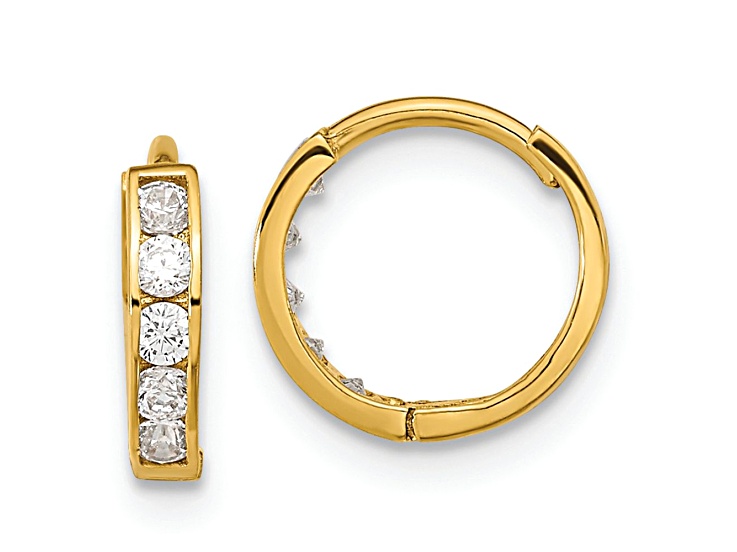 14K Yellow Gold Cubic Zirconia Hinged Hoop Earrings