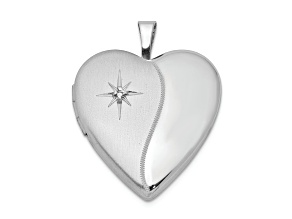 Rhodium Over Sterling Silver 20mm with Diamond Star Heart Locket