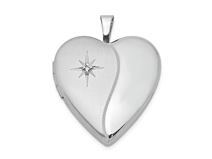 Rhodium Over Sterling Silver 20mm with Diamond Star Heart Locket