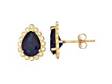 Pear Lab Created Sapphire 10K Yellow Gold Stud Earrings 2.96ctw