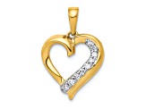 14k Yellow Gold and Rhodium Over 14k Yellow Gold Diamond Heart Pendant
