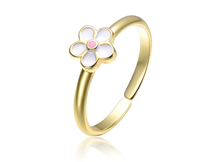 14K Gold Plated over Sterling Silver with Pink and White Enamel