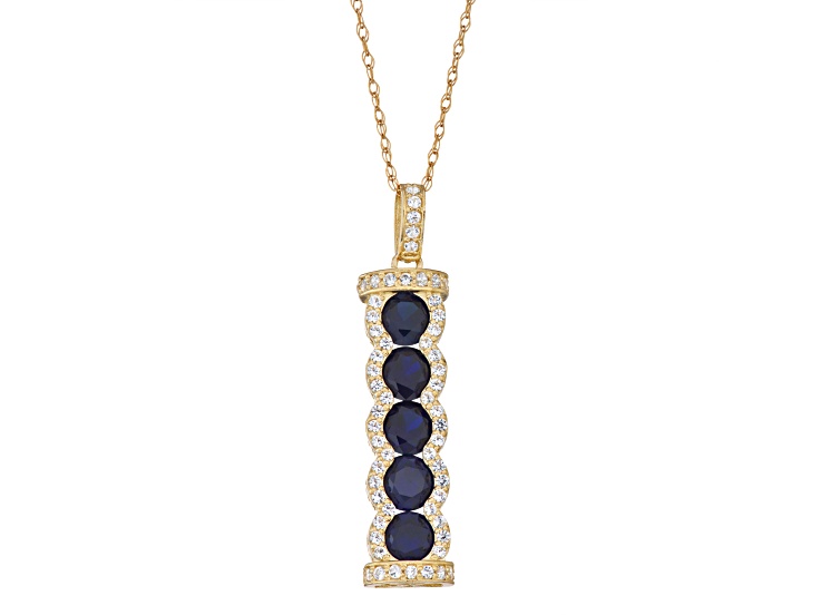 Blue Lab Created Sapphire 10k Yellow Gold Pendant With Chain 1.70ctw -  11L4QA