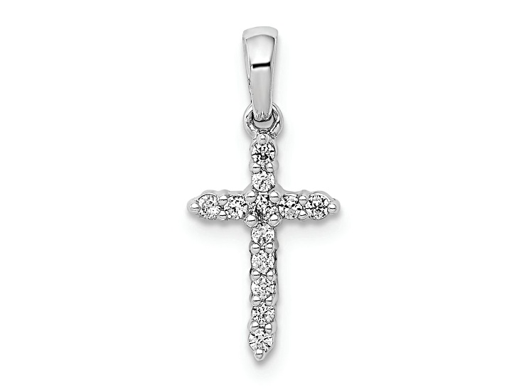 Rhodium Over 10k White Gold Polished 0.108 ctw Diamond Cross Pendant