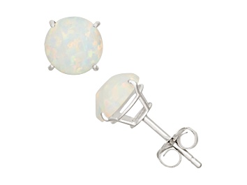 Picture of Lab Created Opal Round 10K White Gold Stud Earrings, 0.66ctw
