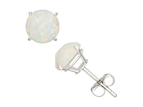 Lab Created Opal Round 10K White Gold Stud Earrings, 0.66ctw