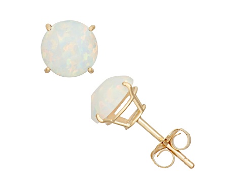 Lab Created Opal Round 10K Yellow Gold Stud Earrings, 0.66ctw