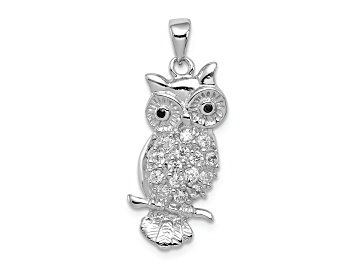 Picture of Rhodium Over Sterling Silver Cubic Zirconia Owl Pendant